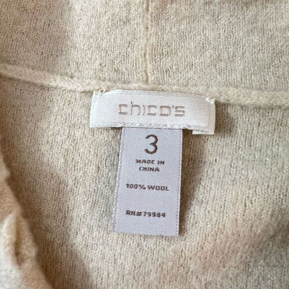 Chico's Cream 100% Wool Perforated Cutout Open Cardigan Sweater Size XL - Picture 7 of 10